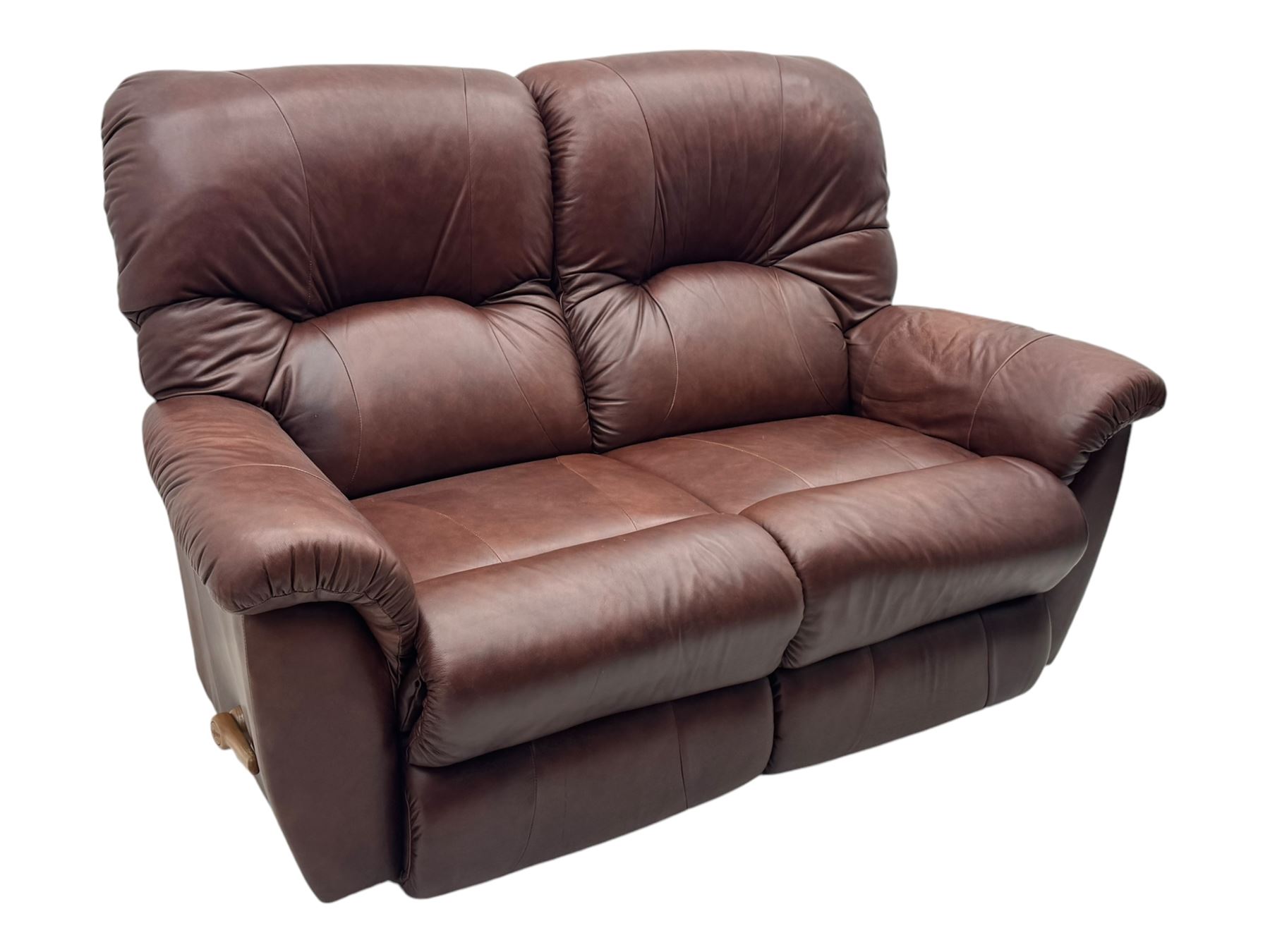 La-Z-Boy - manual reclining three piece suite - two seater sofa (W165cm, H105cm); and two armchairs (W98cm), upholstered in brown leatherette