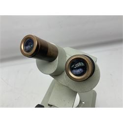 Three Binocular microscopes, comprising two W. Watson & Sons Bactil no 110331 and 107773 and Tasco LMSQF-F