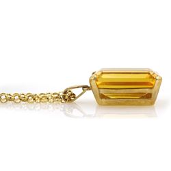 9ct gold emerald cut citrine pendant necklace, citrine approx 14.00 carat