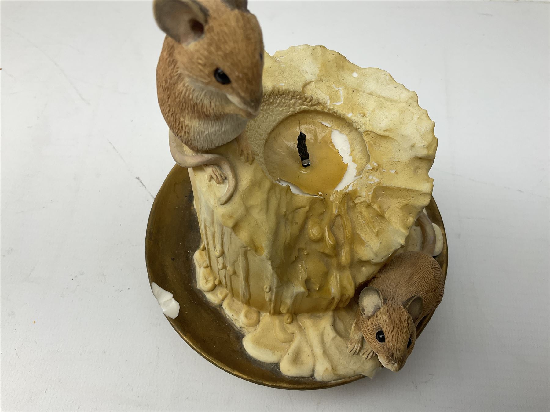 Border Fine Arts, swimming otter, together with three country artists figures, mice on candle stick, mice on garden tap, mice in cap, otter H26cm