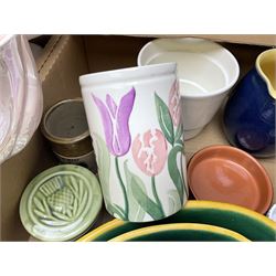 Collection of ceramics to include a pair of Bridgwood plates marked Waring & Gillow, Hornsea jug, Emma Bridgewater vase, planters etc in four boxes 