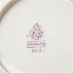 Large collection of miniature Royal Worcester hand-painted blush ivory wares, including various miniature baskets, large dish, miniature jug and others, with printed mark to bases