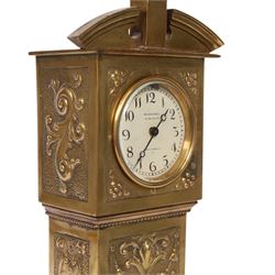 Victorian brass miniature longcase clock, the dial signed MacMichael, 42 South Audley St, London, H45cm