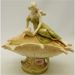  Dux style porcelain bowl decorated with a maiden perched on a shell, stamped Dux Made in Czechoslovakia, H30cm   