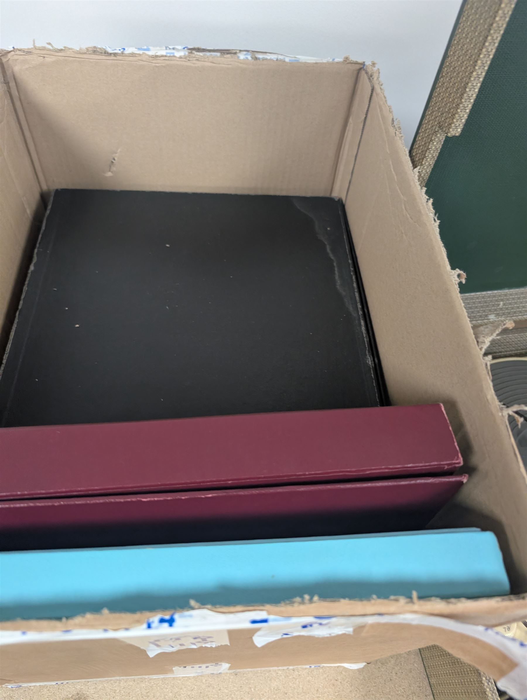 Large collection of vinyl LPs, together with a small collection of 7 inch vinyl records and CDs, with a Dansette record player and a small Hi-Fi cabinet