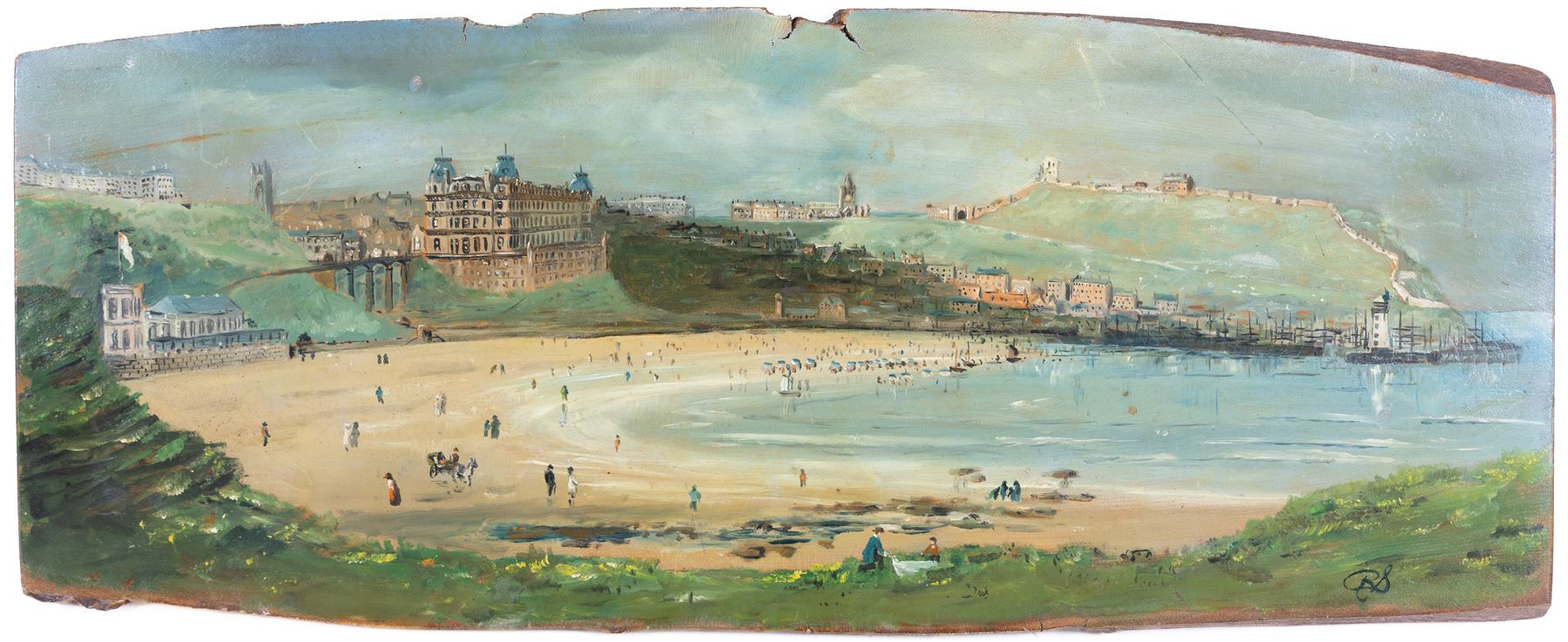 Robert Sheader (British 20th Century): Scarborough Beach, oil on panel signed, 25cm x 61cm 