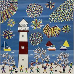 Gordon Barker (British 1960-): A Snowy Day on the Beach, acrylic signed 28cm x 28cm