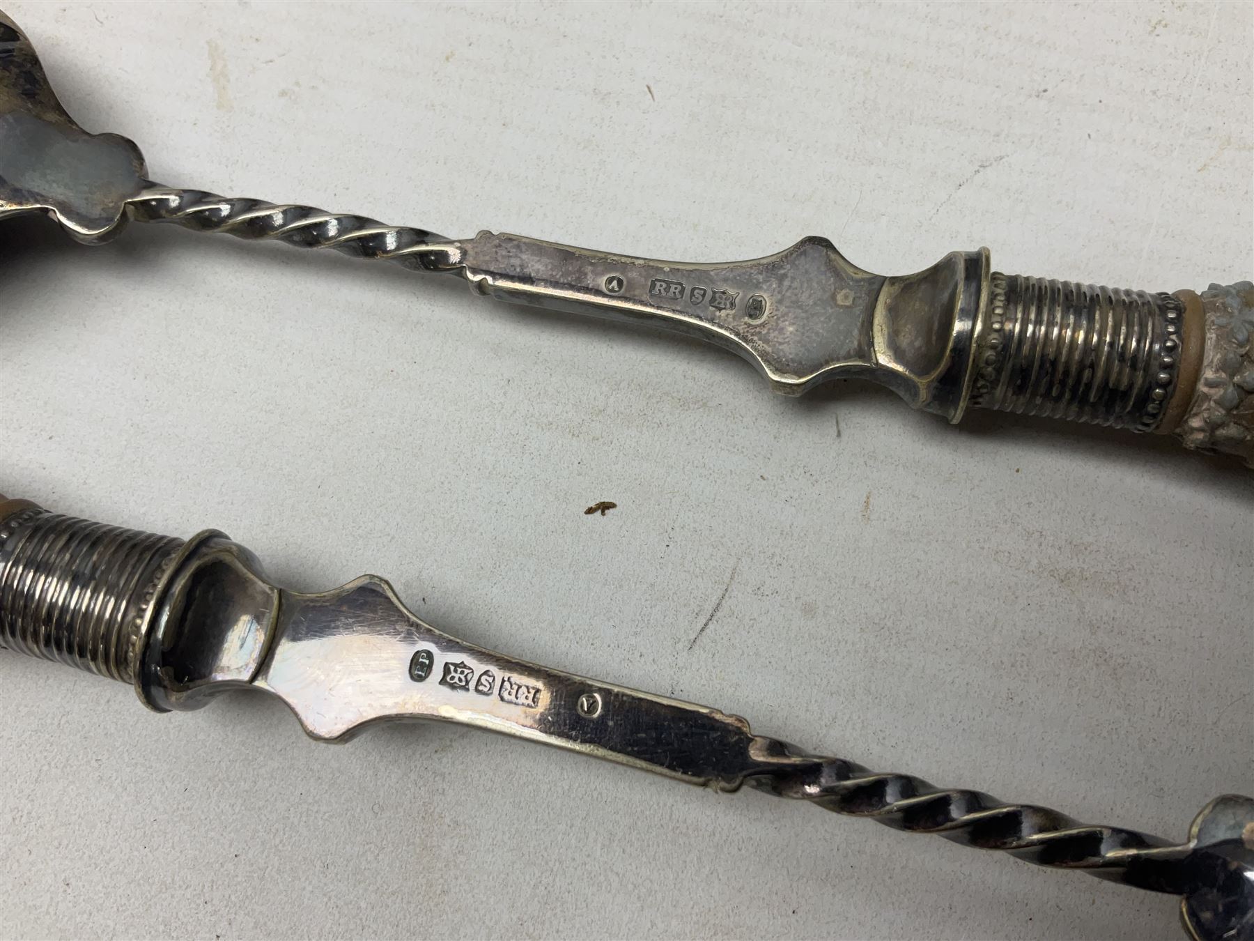 Five pieces of Doulton Lambeth silicon, comprising  salad bowl with plate mounted rim and handles, a pair of similar salad servers, vase and jug, jug H16cm