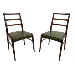 Richard Hornby for Fyne Ladye - set of six (4+2) mid-20th century dining chairs, ladder back over green faux leather upholstered drop-in seat, on tapering supports