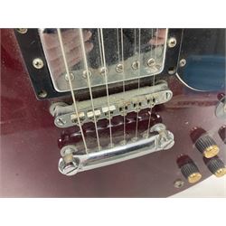 Gibson Epiphone SG six string electric guitar, with cherry red mahogany finish and black scratch guard, L102cm