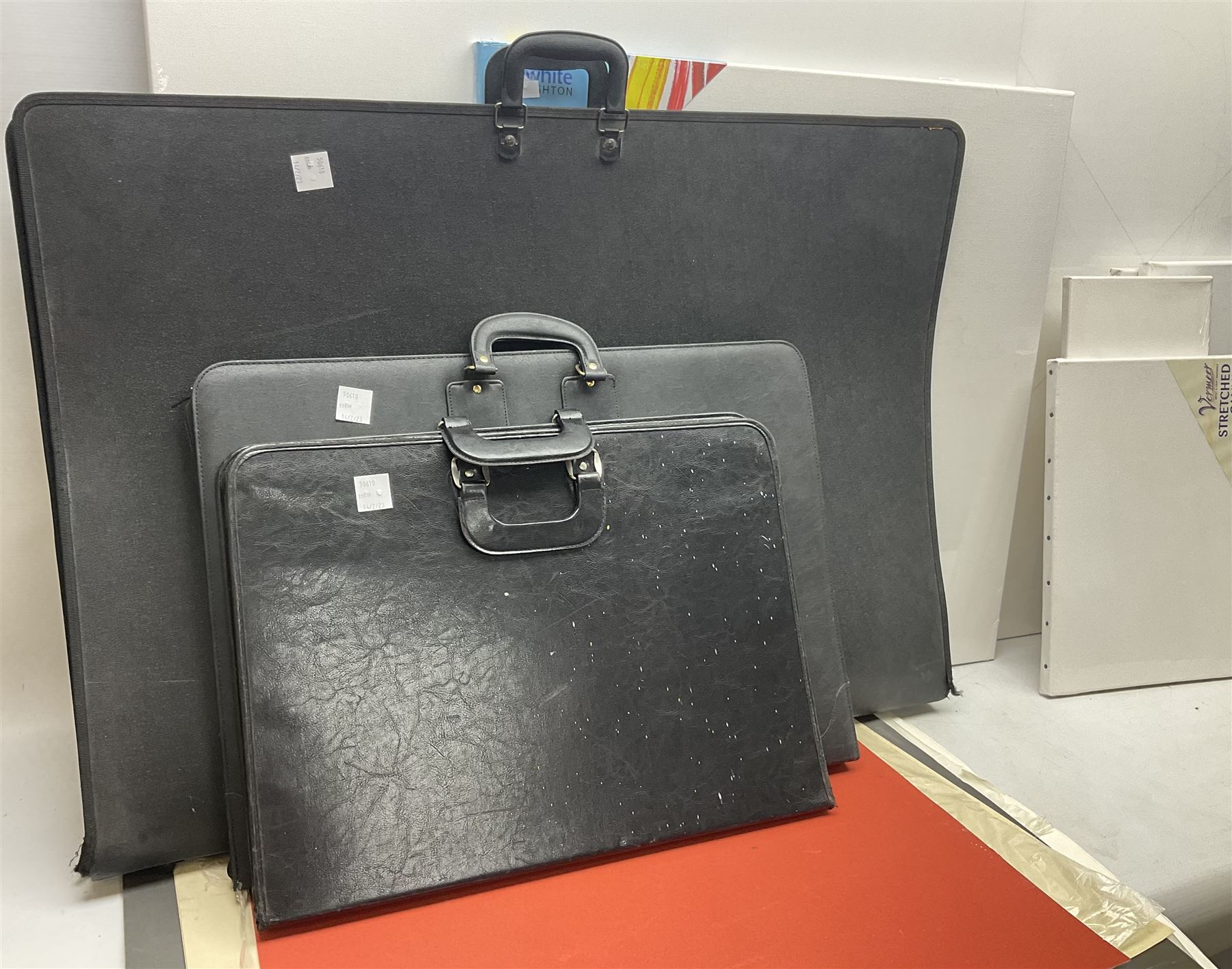 Large quantity of art supplies and equipment to include Crimson & Blake easel, tabletop easel, two large Winsor & Newton canvases and further smaller canvanses, sketchpads, paints etc