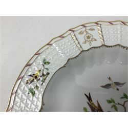 Large Heinrich Germany charger, painted with birds in branches within basket weave border and gilt lined rim, D32