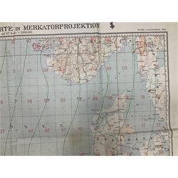 WWII German navigation map, Luft-Navigationskarte in Merkatorprojektion, of England, France, Netherlands, Denmark, H110cm, W74cm 