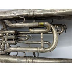 Boosey & Co silver plated 'Solbron' Class A Tuba c1920, serial number 102760, with compensating pistons and foliate engraved decoration H106cm 
