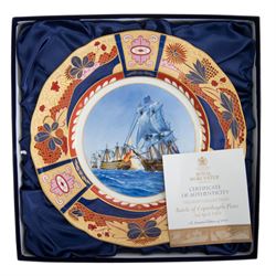 Royal Worcester seven Nelson collection plates, limited edition, comprising two Battle of Cape St Vincent, two Battle of Trafalgar, two Battle of Copenhagen and Battle of the Nile, all with certificates and original boxes 