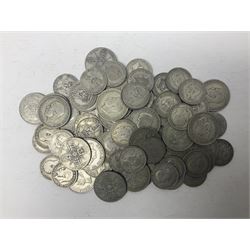 Approximately 600 grams of Great British pre-1947 silver coins, including shillings, florins and sixpence