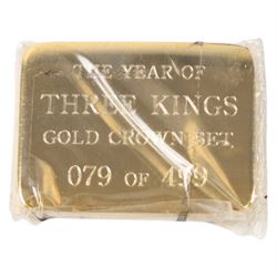 Queen Elizabeth II Tristan da Cunha 2010 'Year of Three Kings' gold proof three coin set, comprising three one crown coins, issued by The London Mint Office, cased with certificate