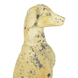 Pair of composite seated greyhound statues, H62cm 