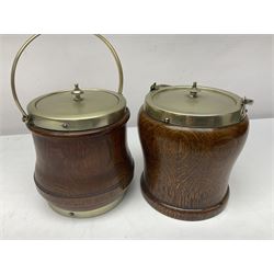 Five early 20th century biscuit barrels with silver-plated mounts, one made from Mahogany from HMS Hindustan