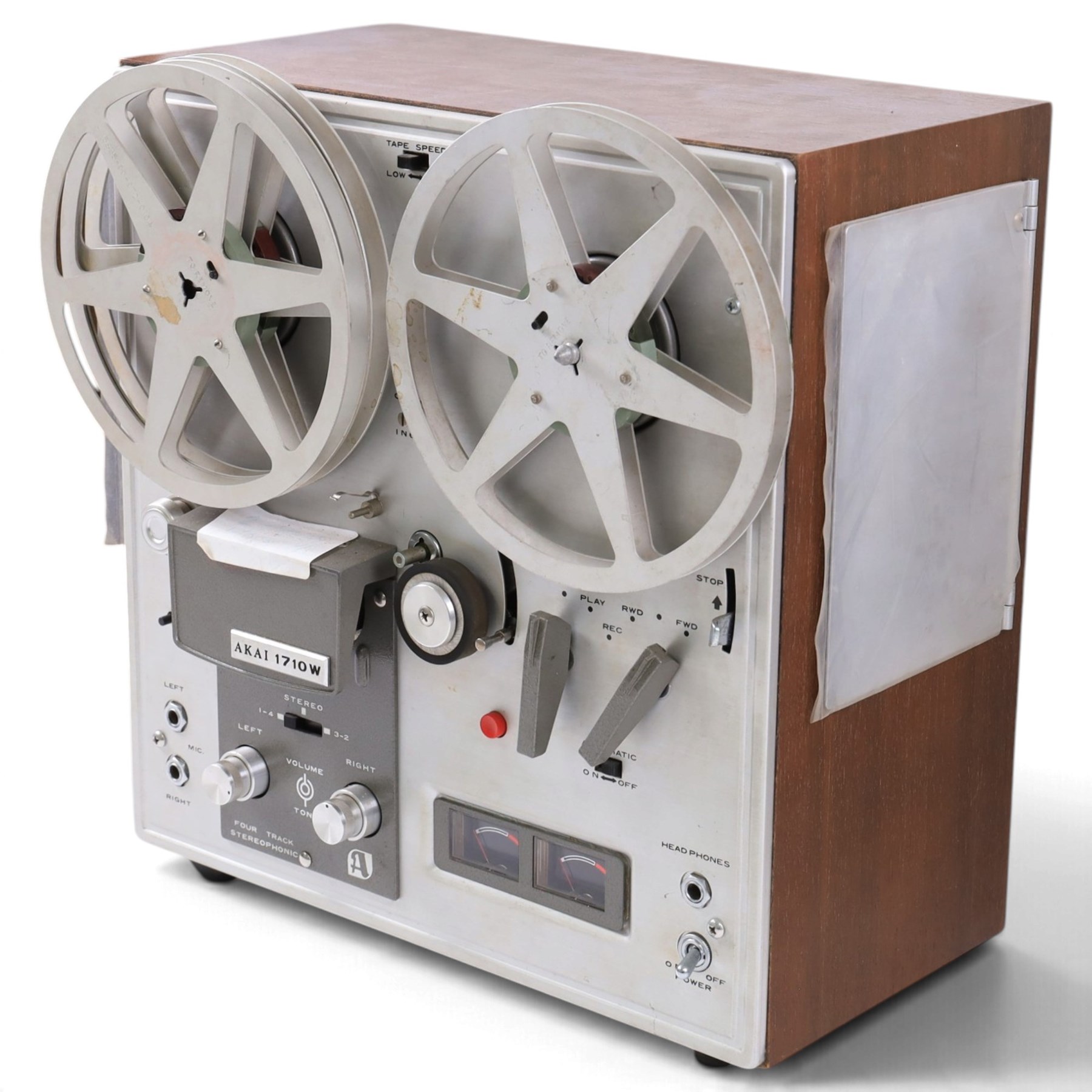 Akai 1710W reel to reel tape deck, with a pair of Kenwood KL-3030D speakers