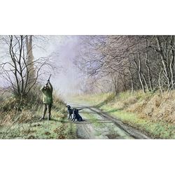 Neil Spilman (British 1951-): 'All Eyes Skyward', oil on canvas signed and dated '99, titled verso 24cm x 40cm
