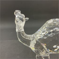Swarovski Crystal animals, comprising camel and lion, both upon frosted crystal bases, together with Swarovski Crystal palm tree, upon similar frosted crystal base, tallest H14cm