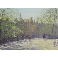 Michael Felmingham (British 1935-): Spring Sunlight, Amsterdam', watercolour signed,  titled on Richard Hagen, Broadway gallery label verso 27cm x 37cm