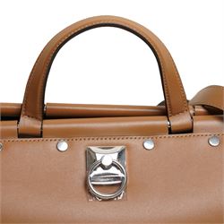 Mulberry - Iris Flat Stud handbag in Teak leather, the structured body with twin top handles and removable shoulder strap, polished silver-tone flat stud detailing and central ring hardware, opening with rolled top bars, with original Mulberry product tag, care booklet and dust bag, unused