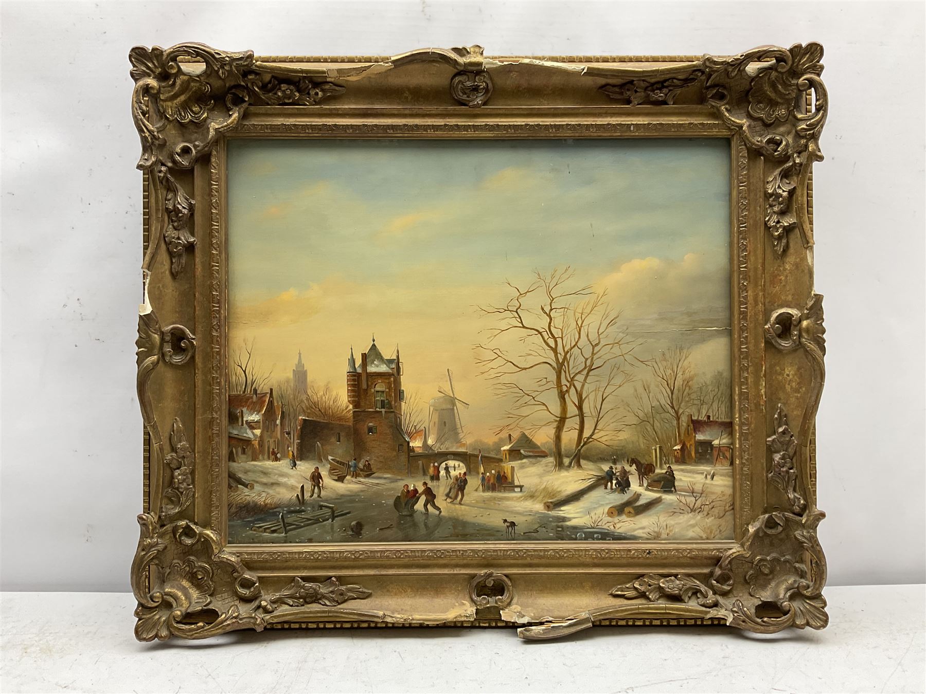 Circle of Jan Jacob Coenraad Spohler (Dutch 1837-1923): Skating on the River, oil on panel bears signature 37cm x 46cm