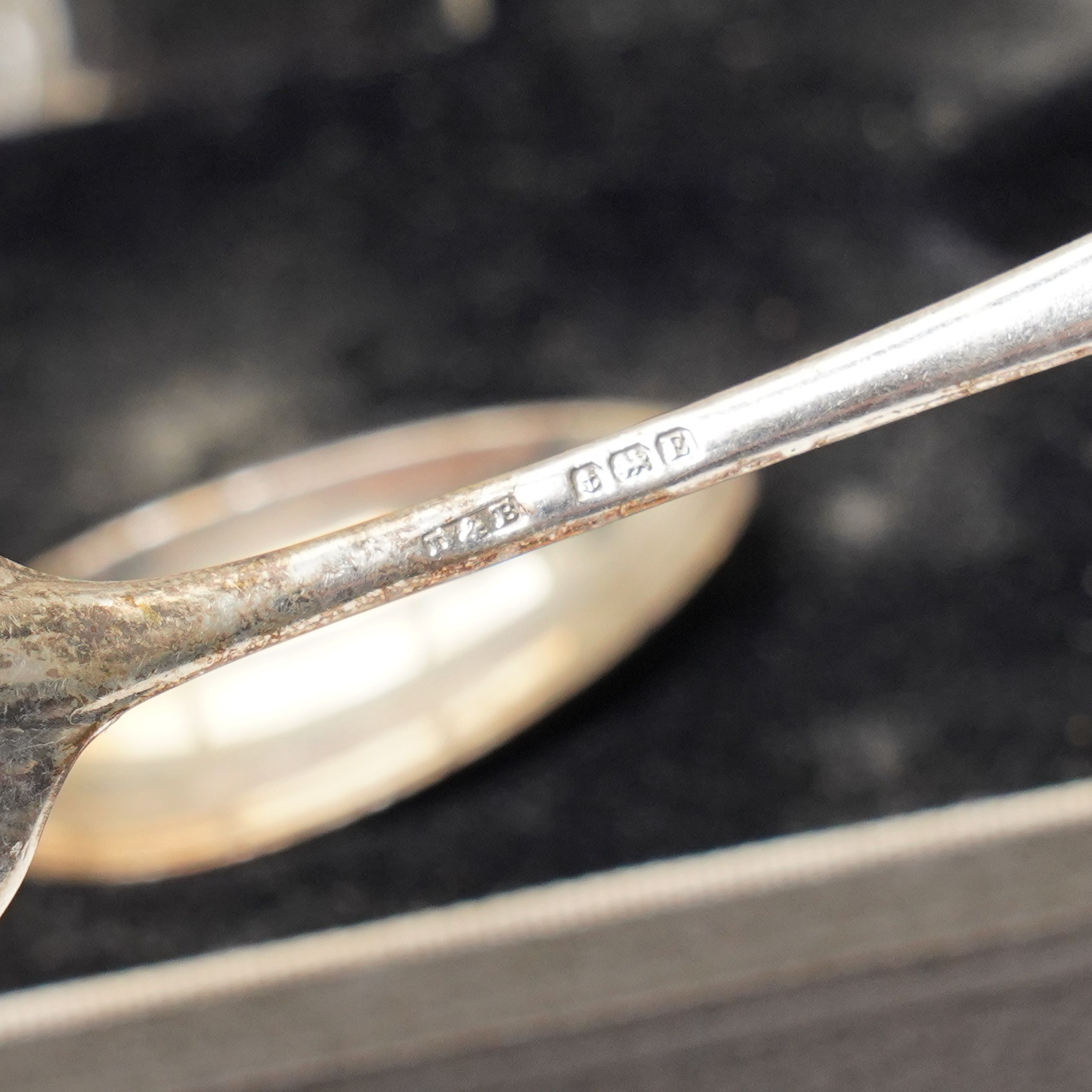 Set of six Tudor crystal compote glasses with silver spoons, in presentation case 