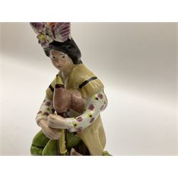 Two 19th century Staffordshire pottery figures, circa 1825, modelled after original models by Derby, the first example modelled as a shepherd bagpiper, the second as a shepherdess playing the lute, H16cm
