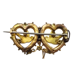  Victorian 9ct gold swallow and heart brooch by William Clark Manton, Birmingham 1897 and a single diamond set buckle ring, hallmarked 9ct  