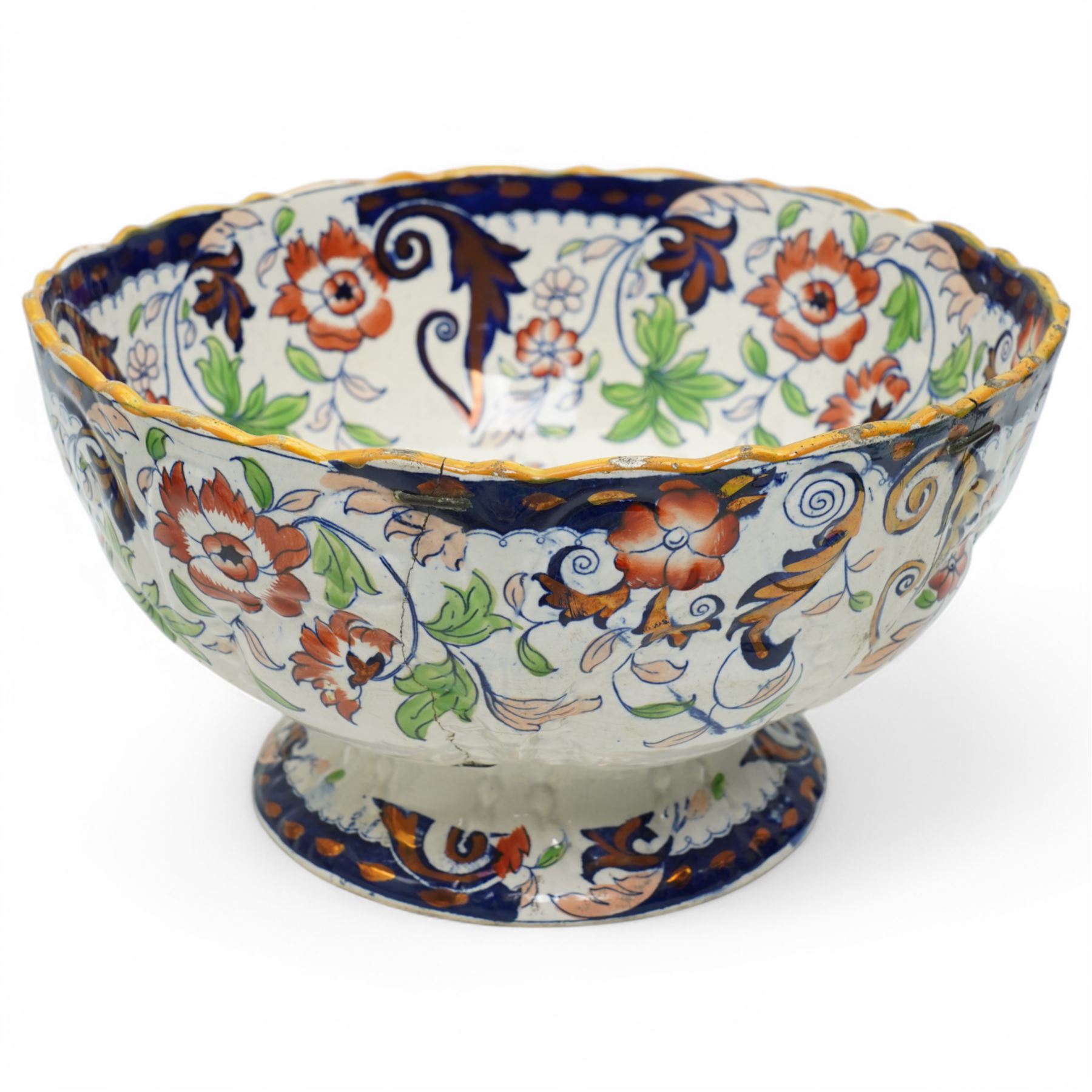 Pair of early 19th century Davenport oval dishes printed with the Chinese Garden pattern,  Copeland & Garrett late Spode soup tureen and an Amherst Japan punch bowl