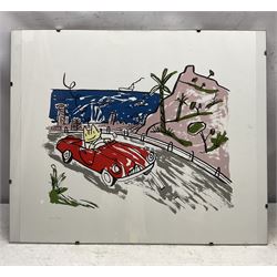 Javier Mariscal (Spanish 1950-): Cobi in Barcelona, set of three limited edition serigraphs embossed with signature and numbered 568, 500 and 581/700 in pencil max 50cm x 60cm 
Notes: Commissioned by SEAT in 1989 on the occasion of the Barcelona 1992 Olympic Games.