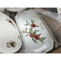 Royal Worcester Evesham pattern dinner wares, to include covered tureens, open dishes, sauce boat, cake stand etc, in two boxes 