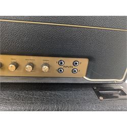 Marshall 1987X 50 watt plexi guitar amplifier head with master volume modification (screwdriver control on back), together with a Marshall 1960 4 x 12 speaker cabinet on casters, head H25cm, W65cm, cab H83cm, W76cm