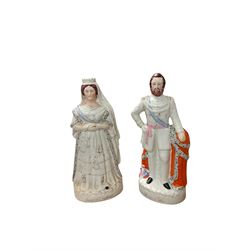 Pair of Staffordshire figures of The Queen of England and The Prince of Wales together with other Staffordshire figures 