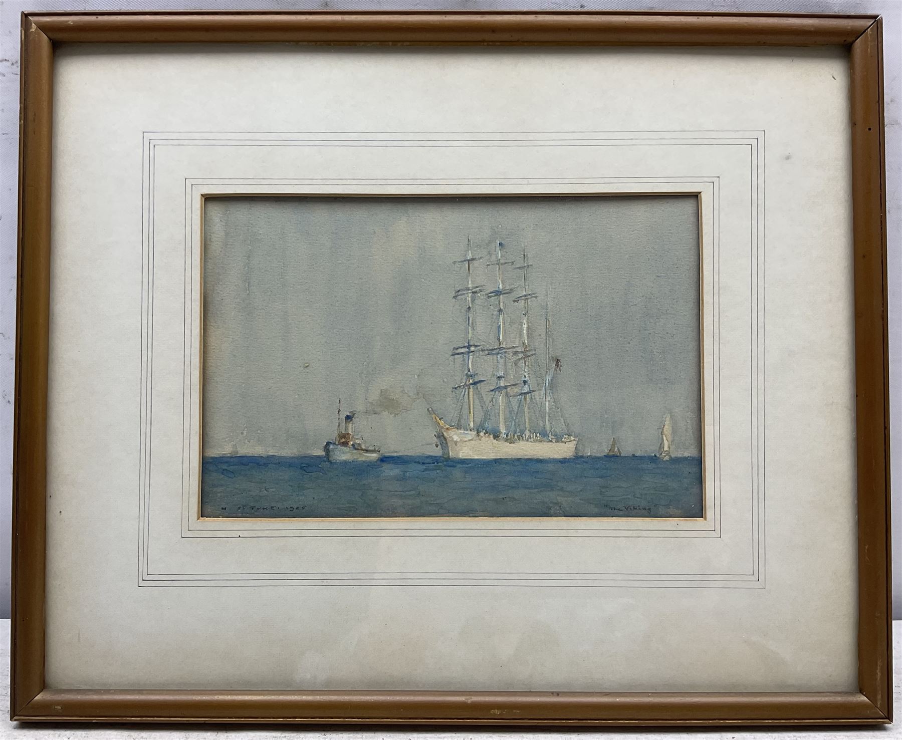 Henry Scott Tuke RA RWS (British 1858-1929): 'The Viking' - Clipper Ship Under Tow, watercolour signed titled and dated 1925 in pencil, 13cm x 21cm