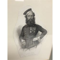 After Ackermann, Crimean War colour print in the Cobham Scenes series entitled '17th Light Dragoons (Lancers)', 15 x 19cm, Hogarth type frame; 19th century engraving of John Penn Private in the 17th Lancers, gilt frame; and oakframed colour print of a Napoleonic War scene (3)