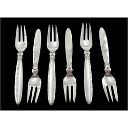 Set of six silver cake forks, cactus design by Georg Jensen, all stamped sterling, approx 7oz