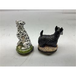 Two Halcyon Days enamel bonbonnieres modelled as dogs, Scottish Terrier, and Dalmatian, each in fitted box 