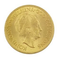 Netherlands 1925 gold ten guilders coin