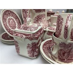 Masons Vista pattern ceramics, including coffee pot, sauce boat, twin handled jar and cover, teapots, mugs, etc 