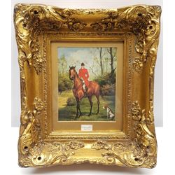 After William Howard Hardy (British 1868-1918): Mounted Huntsman, print in heavy gilt frame 40cm x 35cm overall