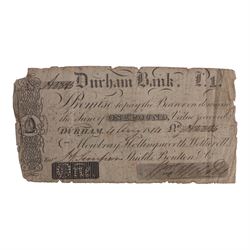 Durham Bank for Mowbray, Hollingsworth, Wetherall, Shields, Boulton & Co
one pound note, ...