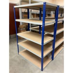 Metal Storage shelving units, approximately, seven bays,
will be disassembled upon collection - THIS LOT IS TO BE COLLECTED BY APPOINTMENT FROM DUGGLEBY STORAGE, GREAT HILL, EASTFIELD, SCARBOROUGH, YO11 3TX