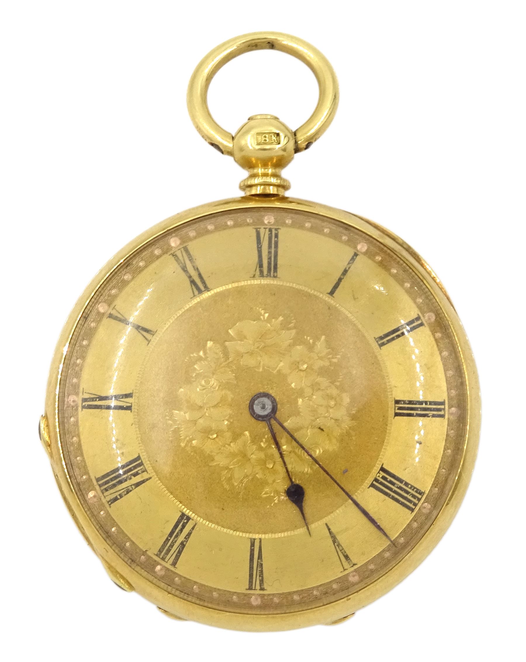 Victorian 18ct gold open face key wound cylinder ladies pocket watch