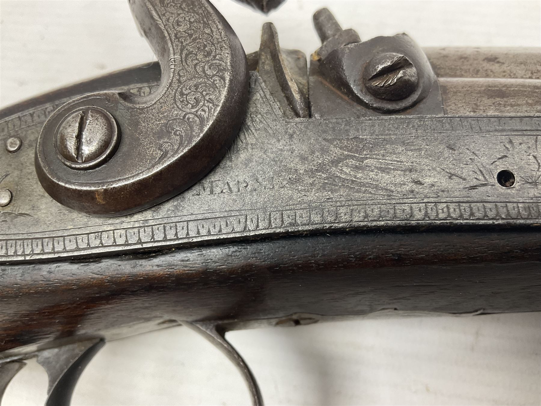 19th century take down 'cripple stopper' single barrel percussion gun, removable walnut stock with bayonet style fitting, chequered grip and fore-end, approximately 8-bore, the 59.5cm (23