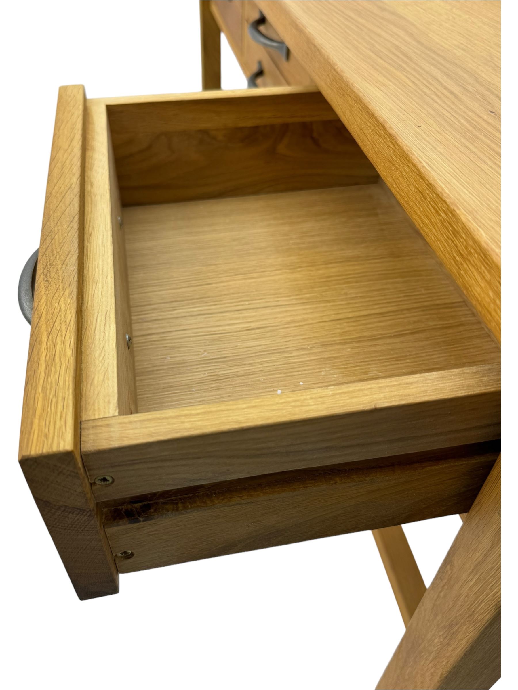 Laura Ashley - contemporary light oak console table, rectangular top over four drawers, on rectangular supports united by stretcher