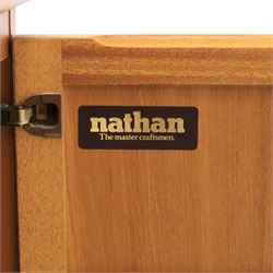 Nathan - 'Squares' low media sideboard, rectangular top over two drawers, above signature square panelled cabinet doors revealing storage for records, on a recessed base